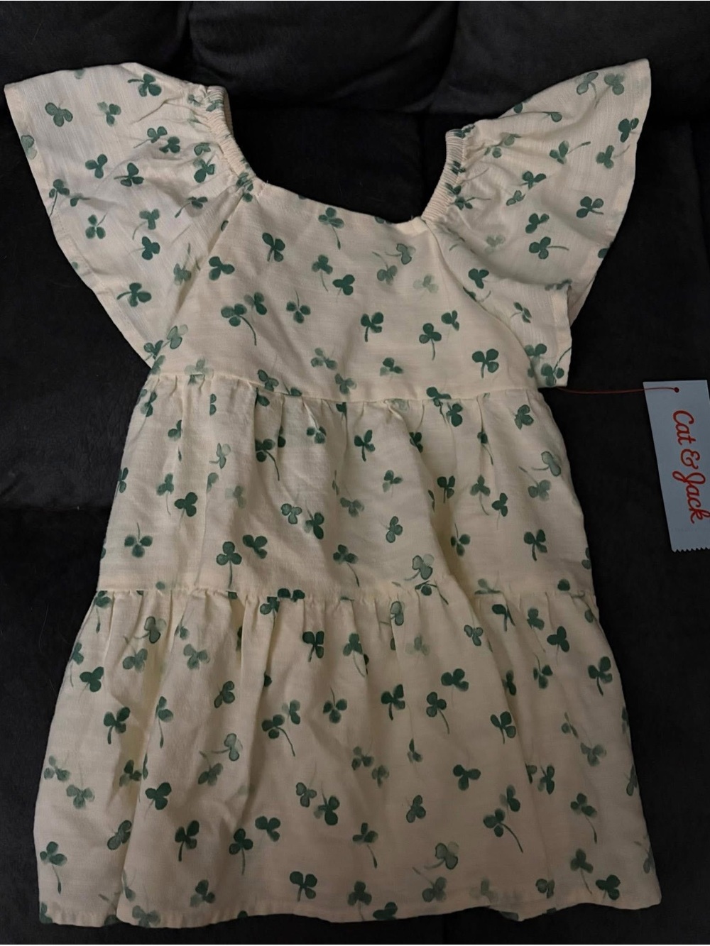 Cat & Jack Cream Dress with Green Clover Print